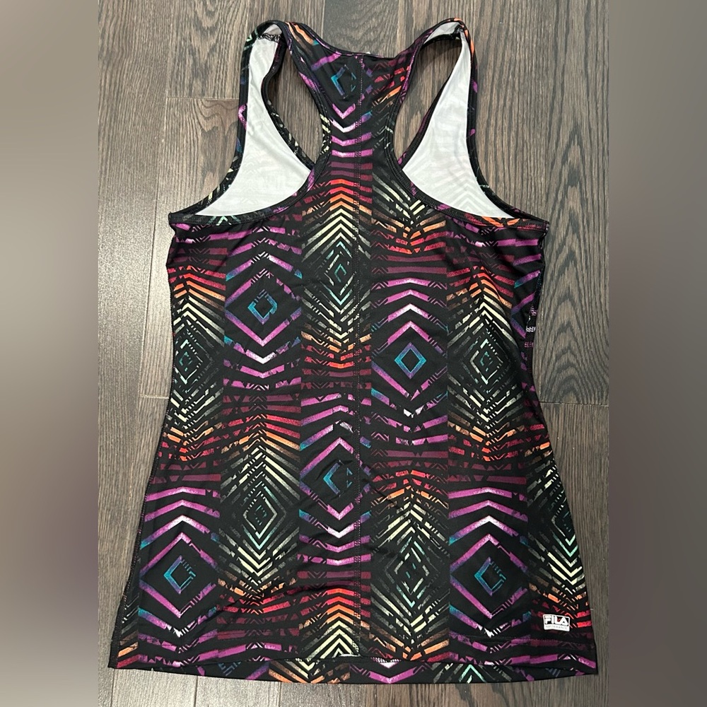 Fila Women's Black Multicolor Geometric Racerback Tank Top - Picture 2 of 2